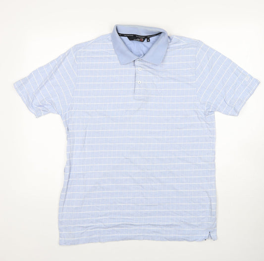 Colin Montgomere Mens Blue Check Cotton Polo Size M Collared Button