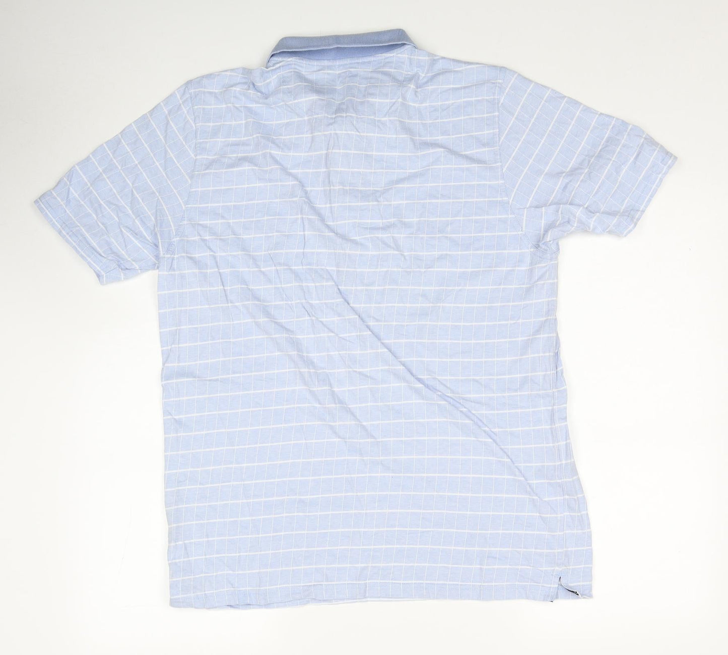 Colin Montgomere Mens Blue Check Cotton Polo Size M Collared Button