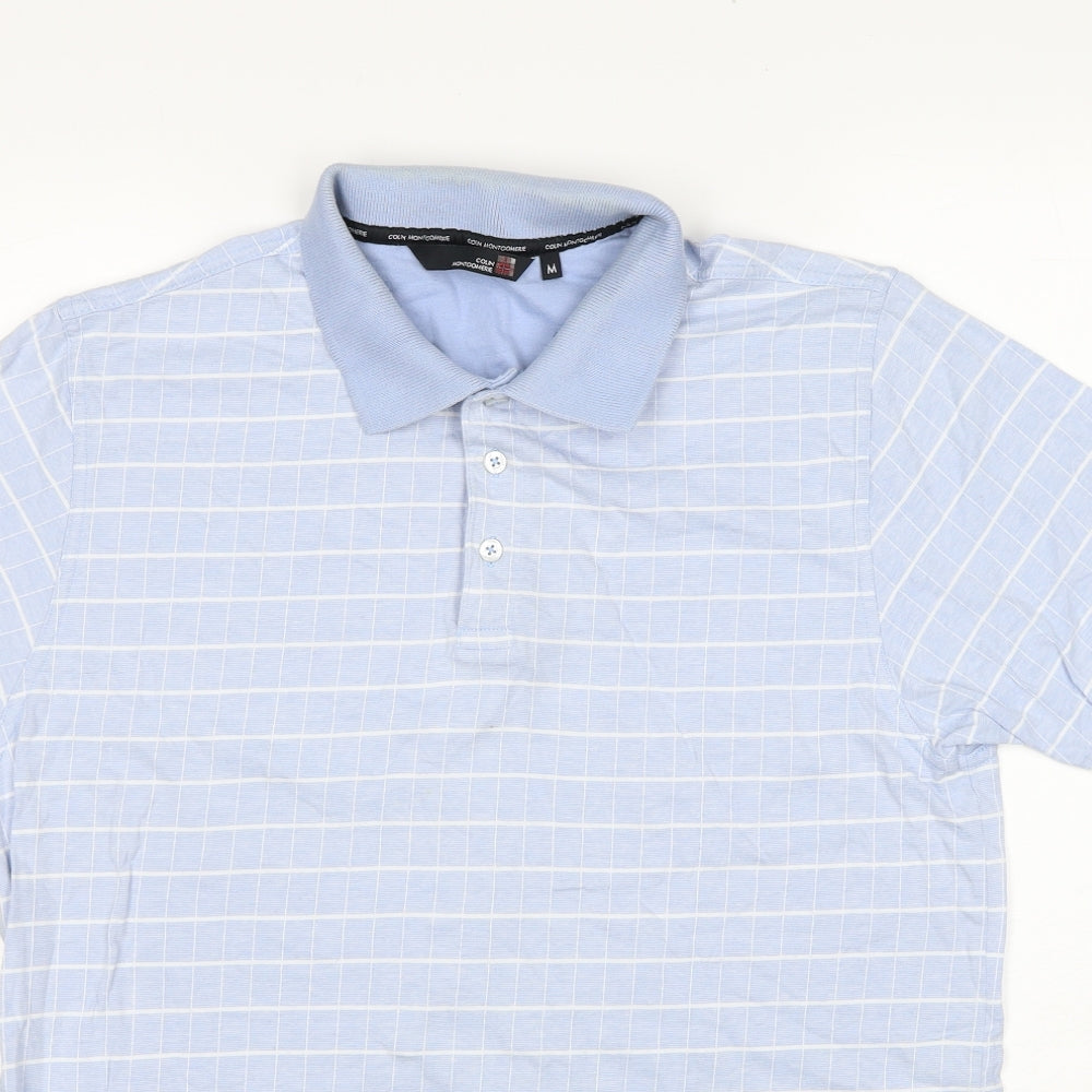 Colin Montgomere Mens Blue Check Cotton Polo Size M Collared Button