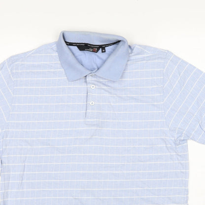 Colin Montgomere Mens Blue Check Cotton Polo Size M Collared Button