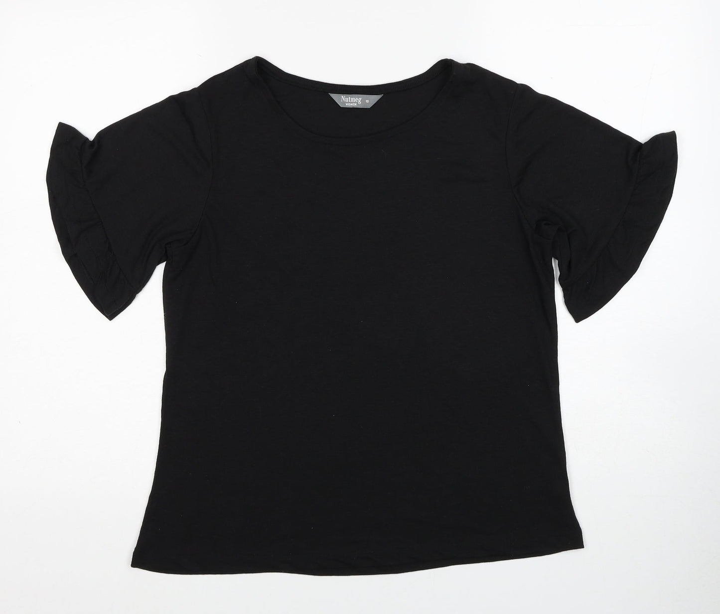 Nutmeg Womens Black Polyester Basic T-Shirt Size 10 Round Neck