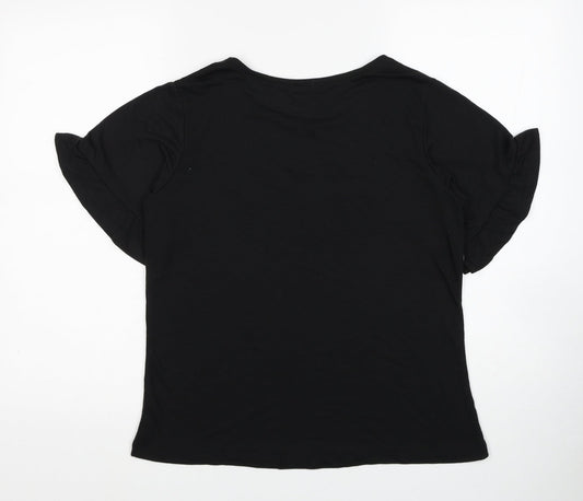 Nutmeg Womens Black Polyester Basic T-Shirt Size 10 Round Neck