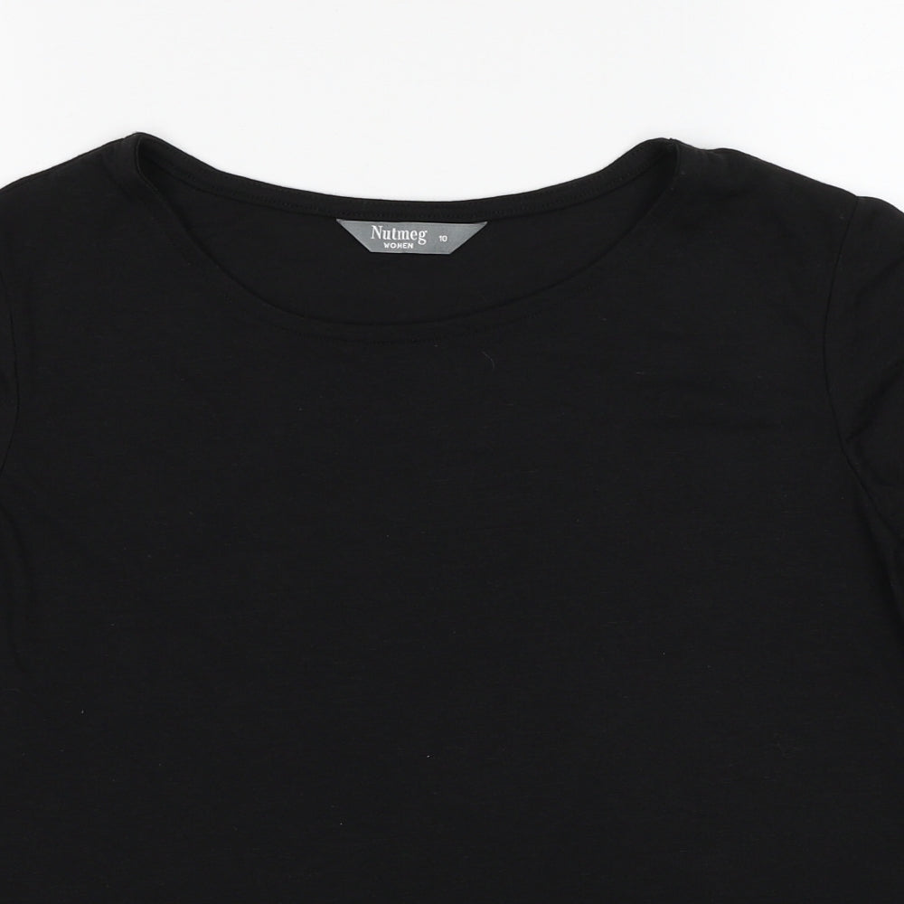 Nutmeg Womens Black Polyester Basic T-Shirt Size 10 Round Neck