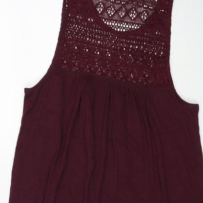 H&M Womens Red Cotton Tank Dress Size XS Round Neck Pullover - Lace Detail