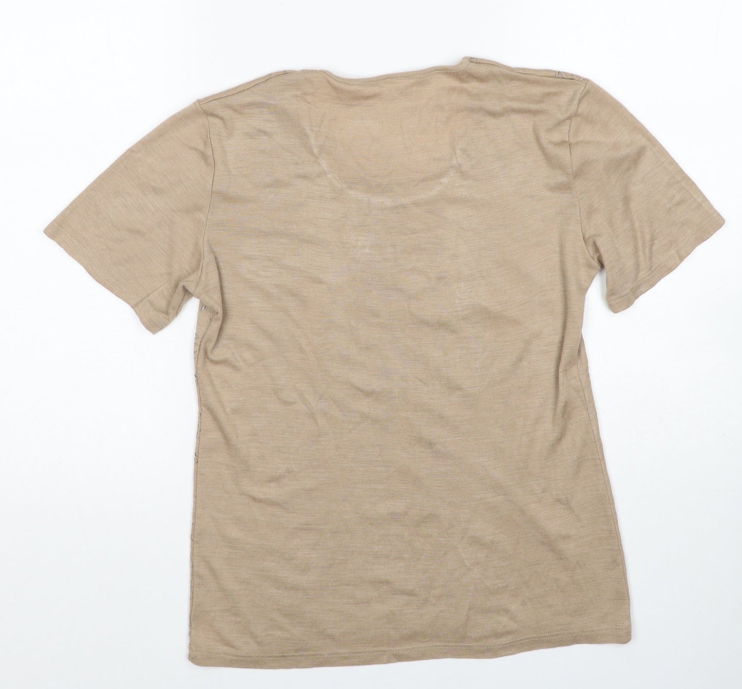 Damart Womens Beige Geometric Cotton Basic T-Shirt Size S Round Neck