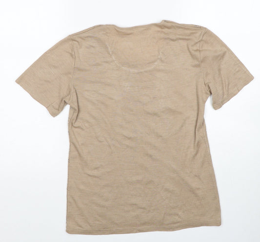 Damart Womens Beige Geometric Cotton Basic T-Shirt Size S Round Neck