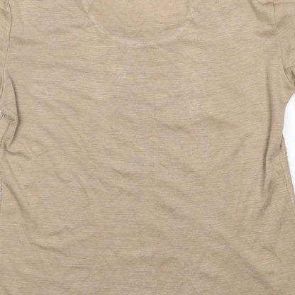 Damart Womens Beige Geometric Cotton Basic T-Shirt Size S Round Neck