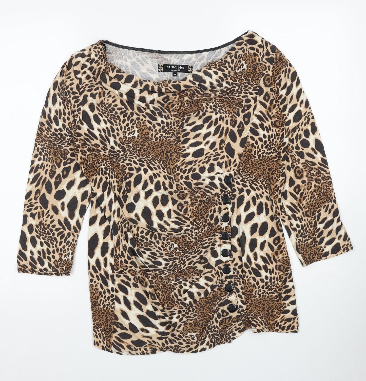 Womens UK Size 14 Principles Beige Basic T-Shirt
