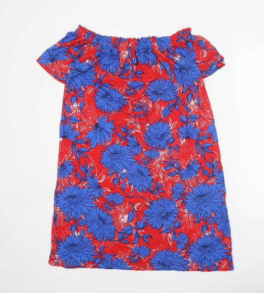 George Womens Red Floral Viscose Shift Size S Off the Shoulder Pullover