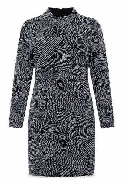 Apricot Womens Black Geometric Nylon Bodycon Size 12 Mock Neck Hook & Eye