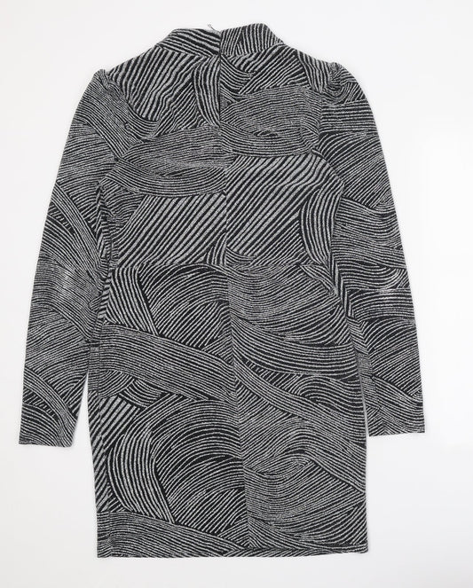 Apricot Womens Black Geometric Nylon Bodycon Size 12 Mock Neck Hook & Eye