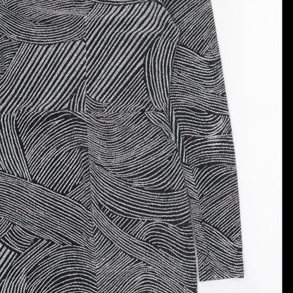 Apricot Womens Black Geometric Nylon Bodycon Size 12 Mock Neck Hook & Eye