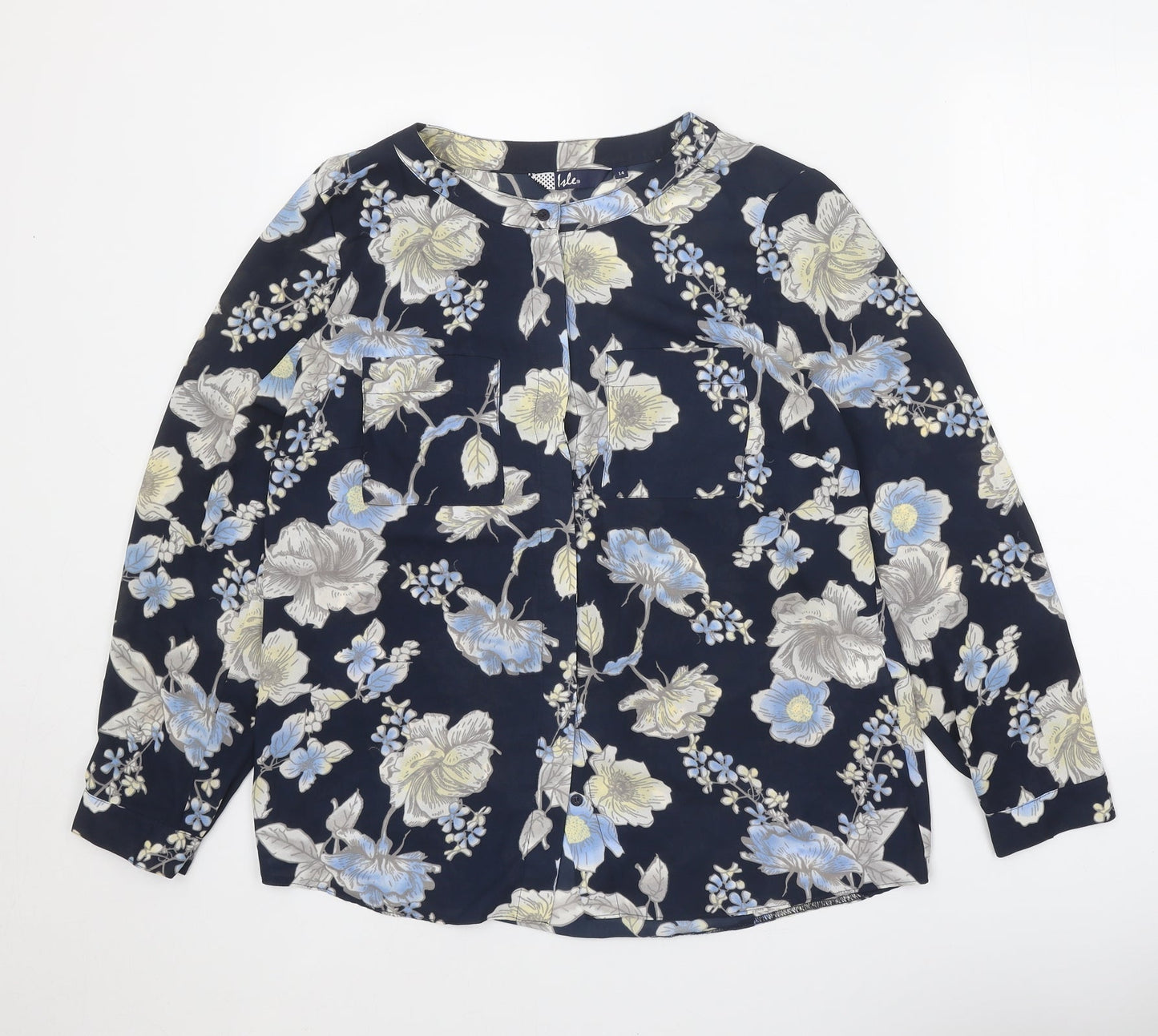 EWM Womens Black Floral Polyester Basic Blouse Size 14 Boat Neck