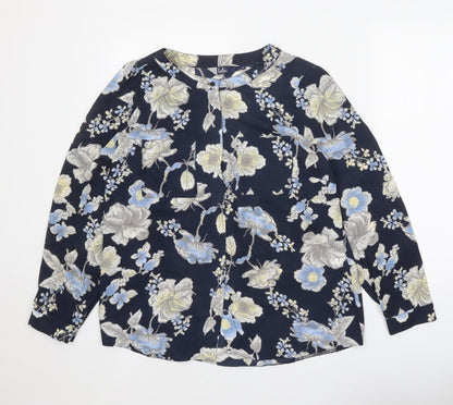 EWM Womens Black Floral Polyester Basic Blouse Size 14 Boat Neck