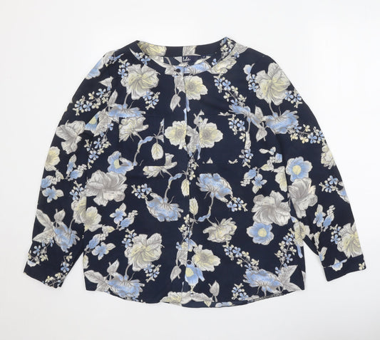 EWM Womens Black Floral Polyester Basic Blouse Size 14 Boat Neck