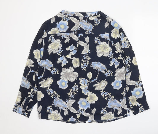 EWM Womens Black Floral Polyester Basic Blouse Size 14 Boat Neck