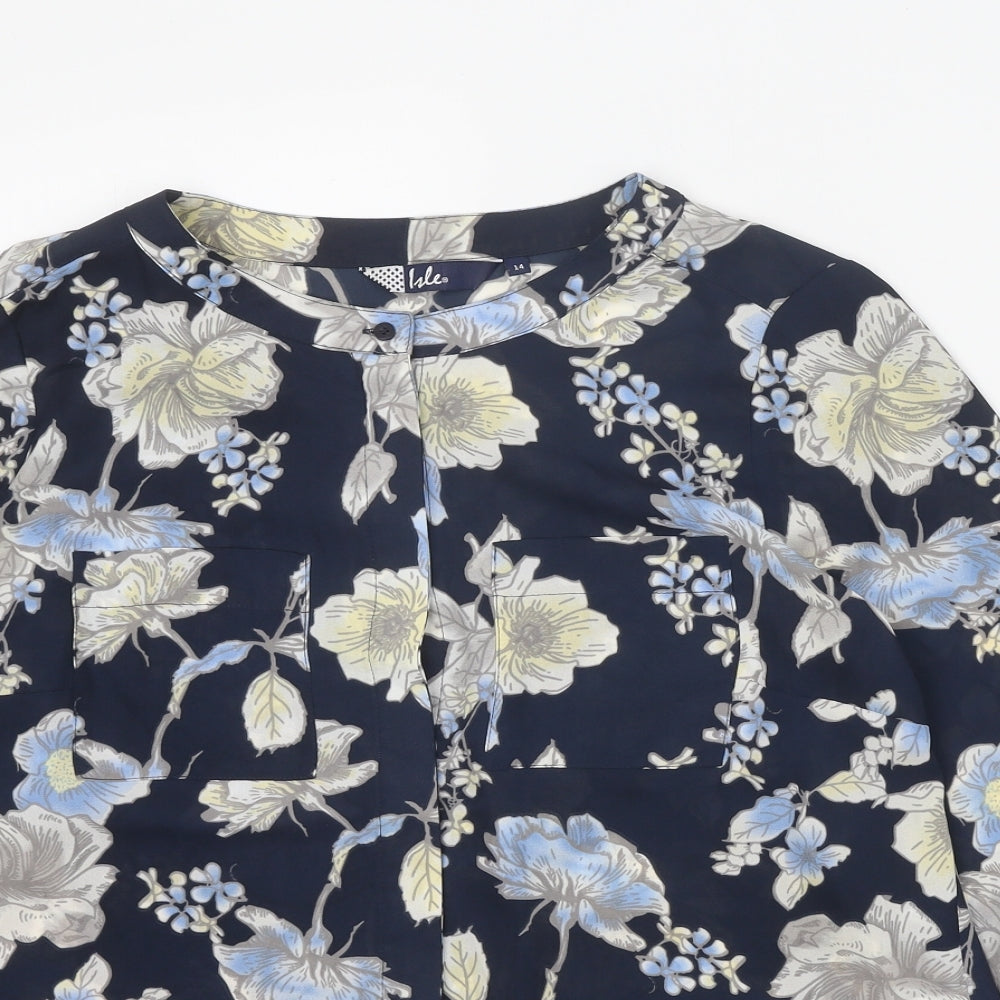 EWM Womens Black Floral Polyester Basic Blouse Size 14 Boat Neck