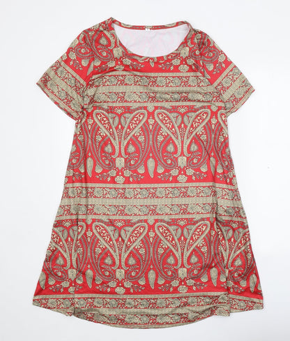 Preworn Womens Red Paisley Polyester A-Line Size M Boat Neck Pullover