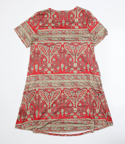 Preworn Womens Red Paisley Polyester A-Line Size M Boat Neck Pullover