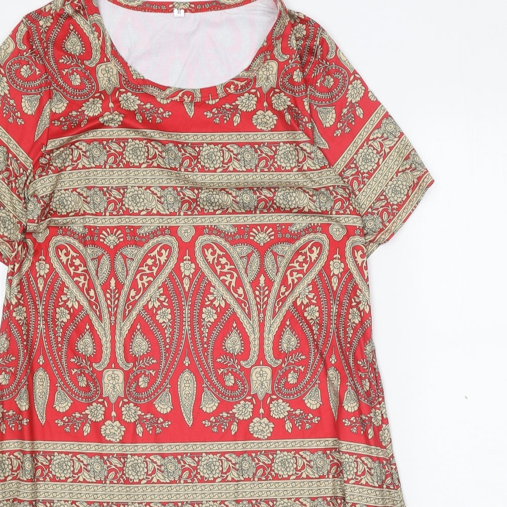 Preworn Womens Red Paisley Polyester A-Line Size M Boat Neck Pullover