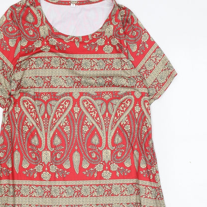 Preworn Womens Red Paisley Polyester A-Line Size M Boat Neck Pullover