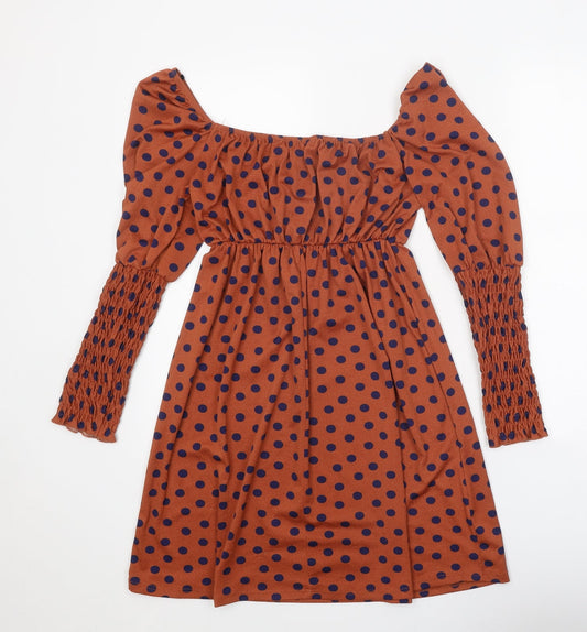 Miss Selfridge Womens Orange Polka Dot Polyester A-Line Size 10 Off the Shoulder Pullover