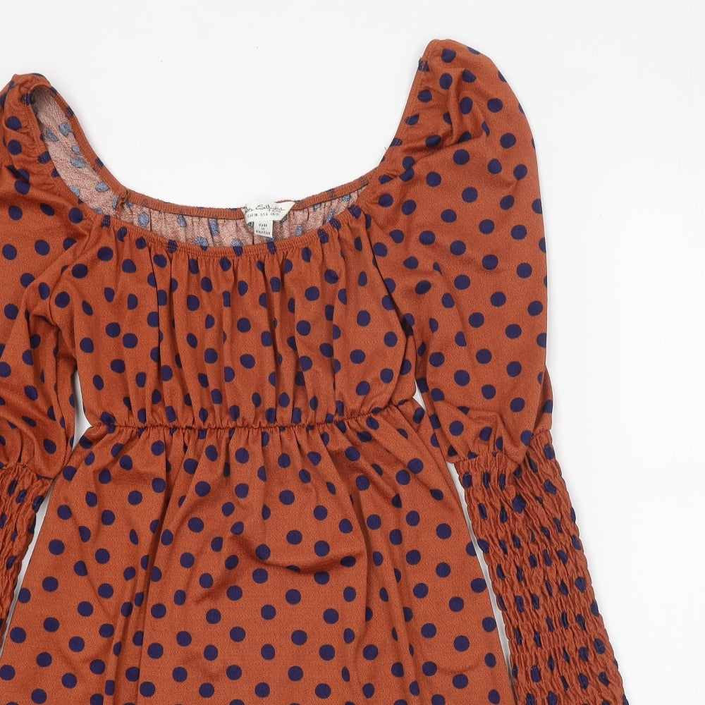 Miss Selfridge Womens Orange Polka Dot Polyester A-Line Size 10 Off the Shoulder Pullover