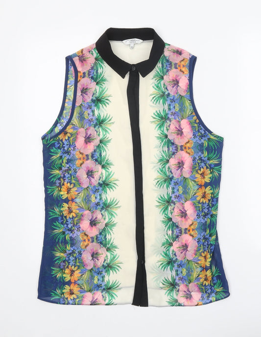 New Look Womens Multicoloured Floral Polyester Basic Button-Up Size 10 Collared