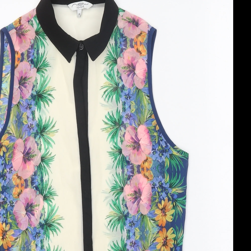 New Look Womens Multicoloured Floral Polyester Basic Button-Up Size 10 Collared