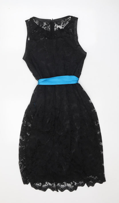 Preworn Womens Black Polyester Fit & Flare One Size Boat Neck Zip