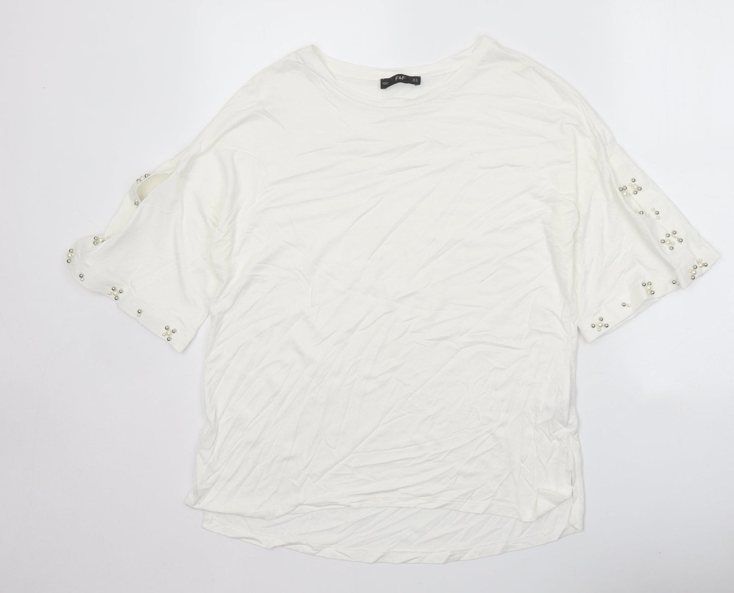 F&F Womens White Viscose Basic T-Shirt Size 14 Scoop Neck - Cold Shoulder