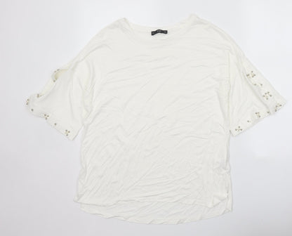 F&F Womens White Viscose Basic T-Shirt Size 14 Scoop Neck - Cold Shoulder