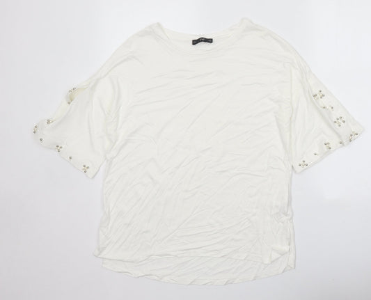 F&F Womens White Viscose Basic T-Shirt Size 14 Scoop Neck - Cold Shoulder