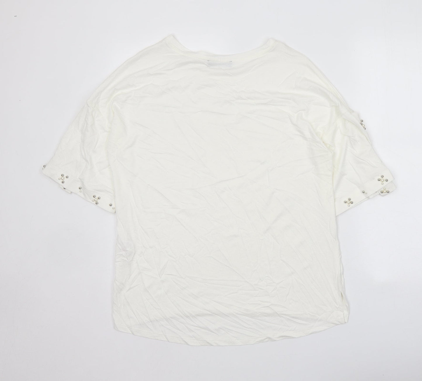 F&F Womens White Viscose Basic T-Shirt Size 14 Scoop Neck - Cold Shoulder