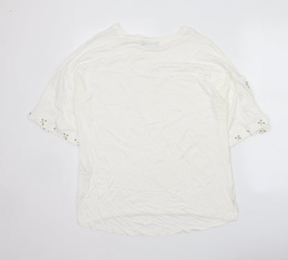 F&F Womens White Viscose Basic T-Shirt Size 14 Scoop Neck - Cold Shoulder