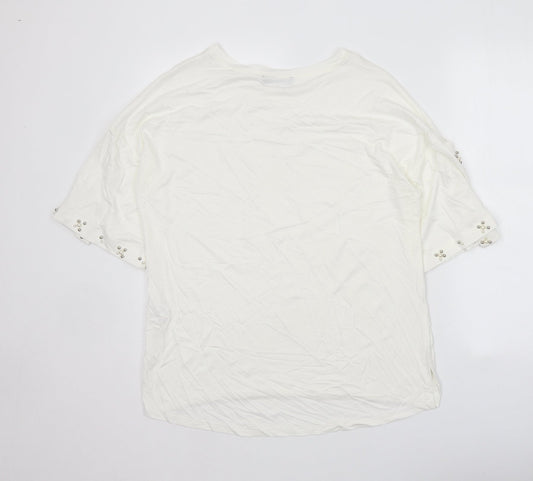 F&F Womens White Viscose Basic T-Shirt Size 14 Scoop Neck - Cold Shoulder