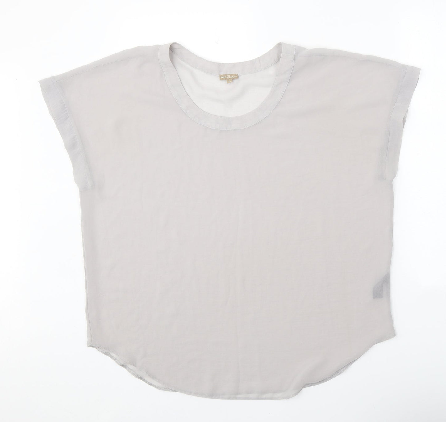 M&Co Womens Grey Polyester Basic T-Shirt Size 14 Scoop Neck