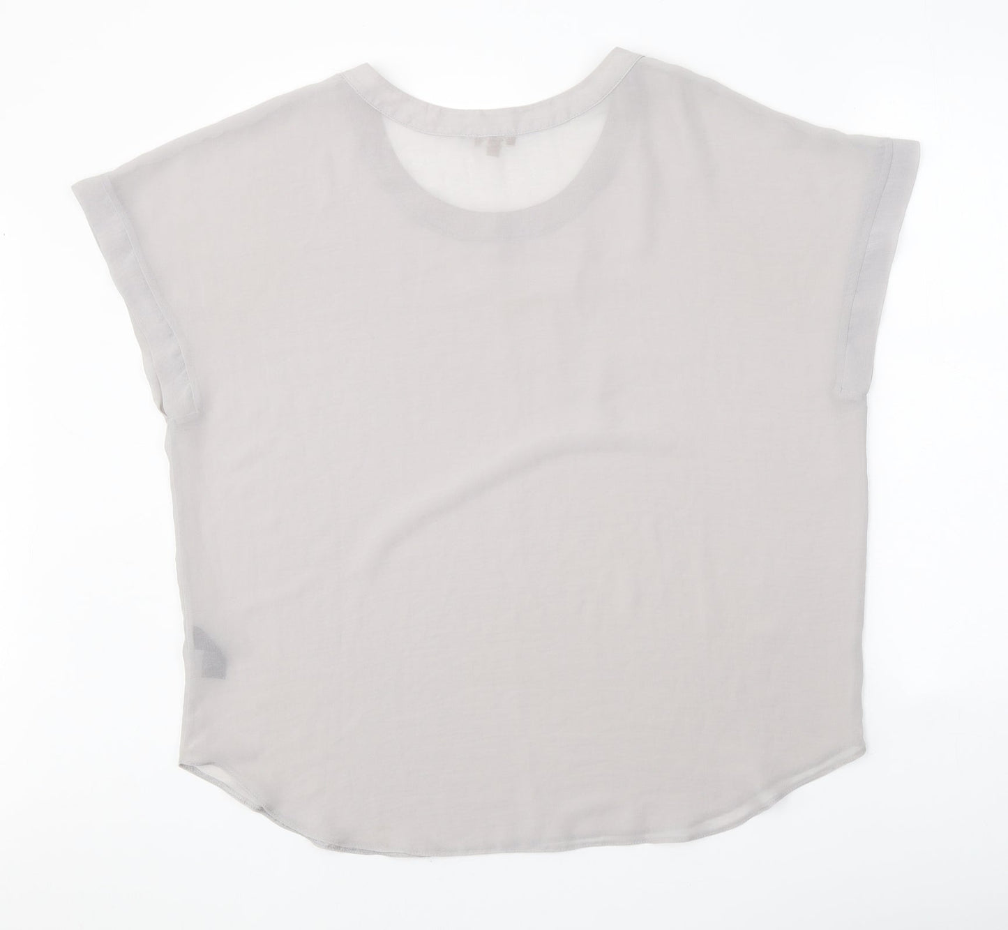 M&Co Womens Grey Polyester Basic T-Shirt Size 14 Scoop Neck