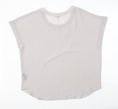 M&Co Womens Grey Polyester Basic T-Shirt Size 14 Scoop Neck