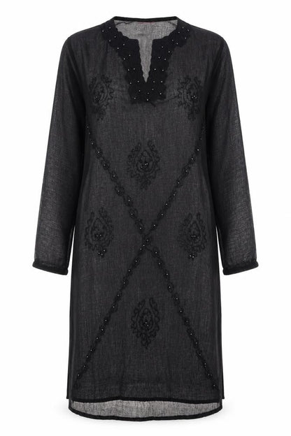 Long Beach Oceanic Womens Black Polyester Kaftan Size S V-Neck Pullover - Beach Cover Up
