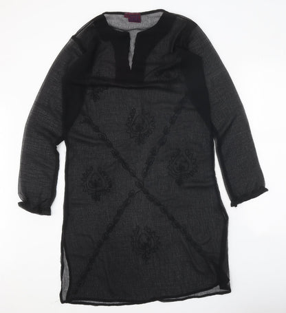 Long Beach Oceanic Womens Black Polyester Kaftan Size S V-Neck Pullover - Beach Cover Up