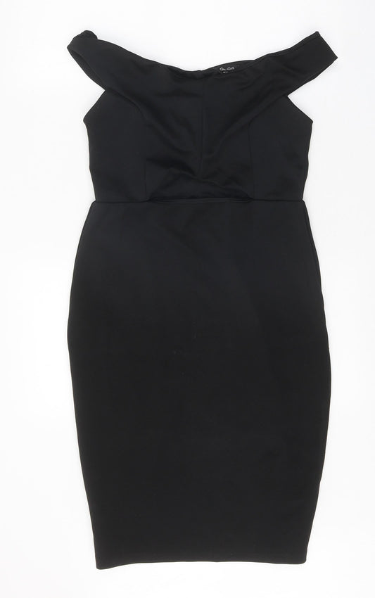 Miss Selfridge Womens Black Herringbone Polyester Bodycon Size 14 Off the Shoulder Pullover