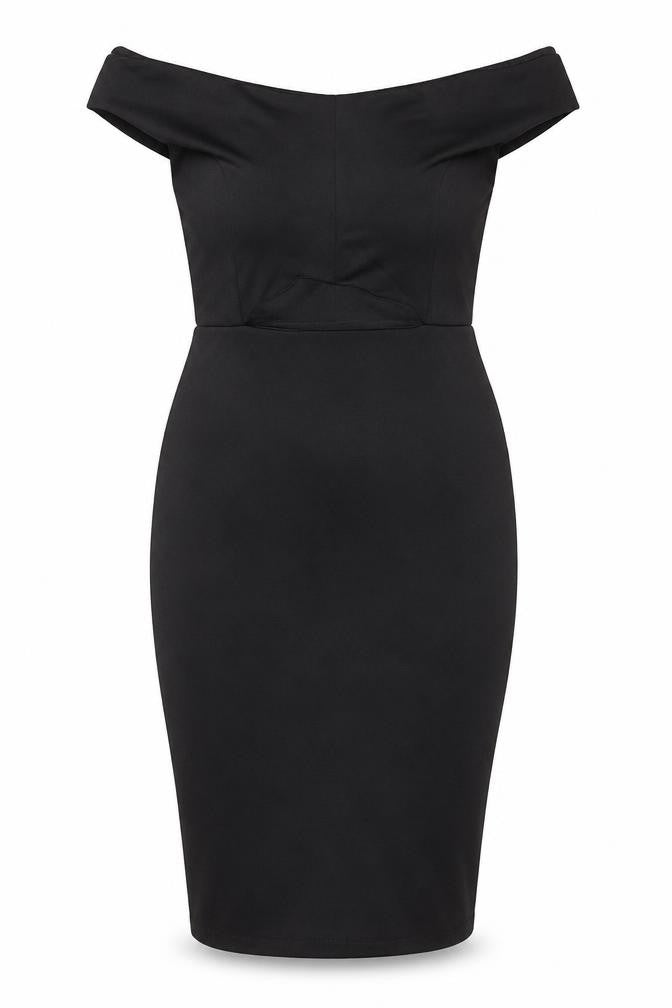 Miss Selfridge Womens Black Herringbone Polyester Bodycon Size 14 Off the Shoulder Pullover