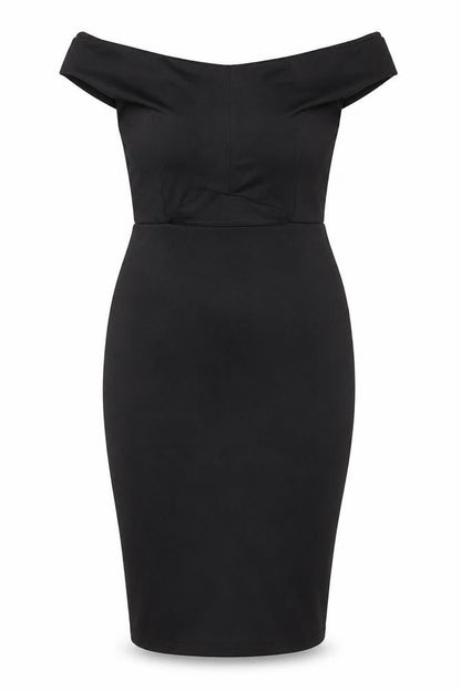 Miss Selfridge Womens Black Herringbone Polyester Bodycon Size 14 Off the Shoulder Pullover