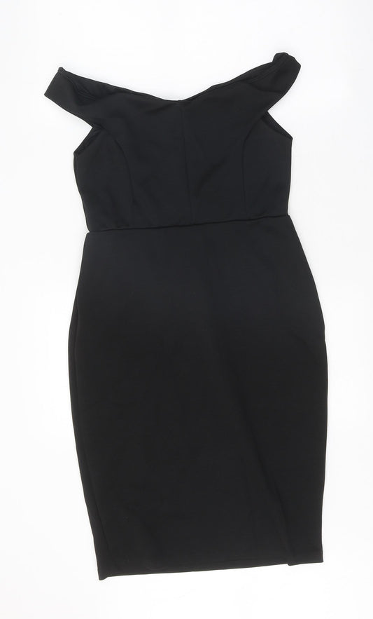 Miss Selfridge Womens Black Herringbone Polyester Bodycon Size 14 Off the Shoulder Pullover