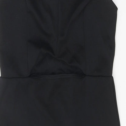 Miss Selfridge Womens Black Herringbone Polyester Bodycon Size 14 Off the Shoulder Pullover