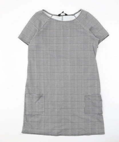 New Look Womens Black Check Polyester Shift Size 14 Boat Neck Pullover