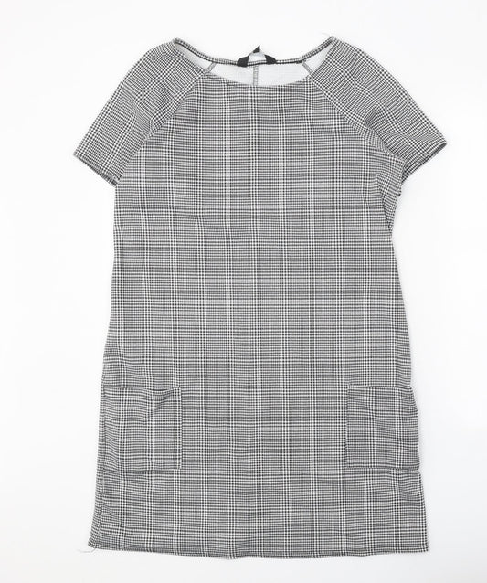 New Look Womens Black Check Polyester Shift Size 14 Boat Neck Pullover