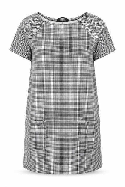 New Look Womens Black Check Polyester Shift Size 14 Boat Neck Pullover
