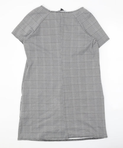New Look Womens Black Check Polyester Shift Size 14 Boat Neck Pullover